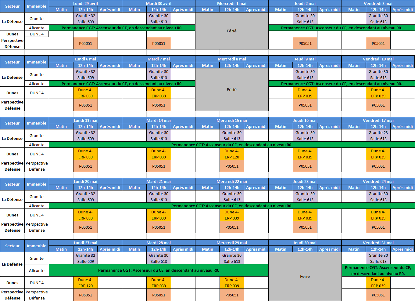 Planning permanence CGT mai 2019